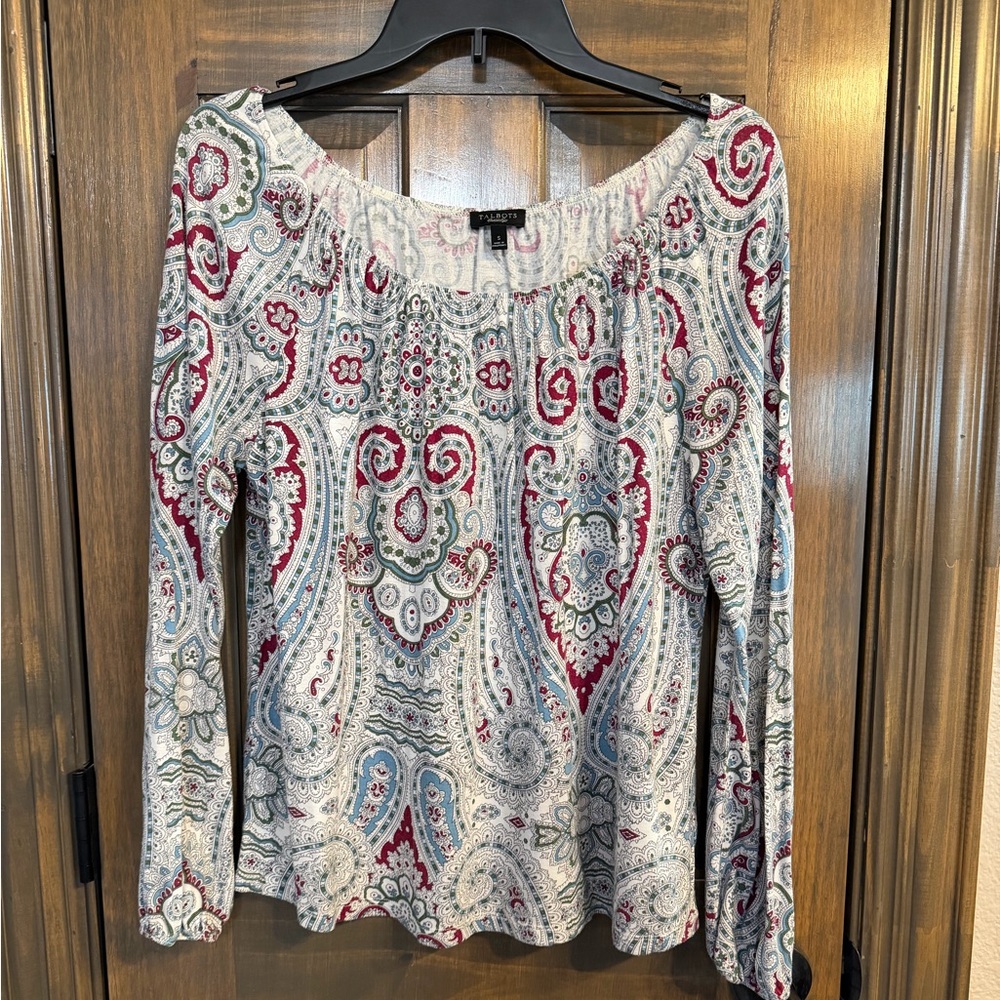 Talbots Burgandy and Blue Paisley Blouse